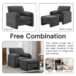 Dark Grey Chenille Wood Comfort Outdoor And Indoor Ottoman For Couch And Accent Chair -Jearey dark grey jearey ottomans e11xxy hd bg 31 1000