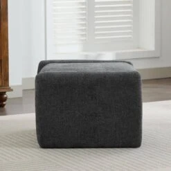 Dark Grey Chenille Wood Comfort Outdoor And Indoor Ottoman For Couch And Accent Chair -Jearey dark grey jearey ottomans e11xxy hd bg 4f 1000