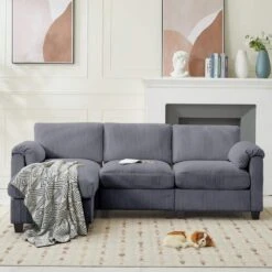 85.37 In. Corduroy Modular Rectangular Dark Grey Sectional Sofa With Ottoman For Living Room And Spacious Space -Jearey dark grey jearey sectional sofas dxrzjsf4 dark grey 31 1000