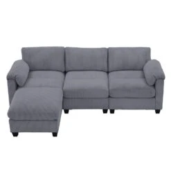 85.37 In. Corduroy Modular Rectangular Dark Grey Sectional Sofa With Ottoman For Living Room And Spacious Space -Jearey dark grey jearey sectional sofas dxrzjsf4 dark grey 44 1000