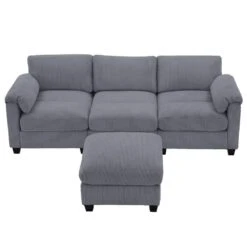 85.37 In. Corduroy Modular Rectangular Dark Grey Sectional Sofa With Ottoman For Living Room And Spacious Space -Jearey dark grey jearey sectional sofas dxrzjsf4 dark grey fa 1000