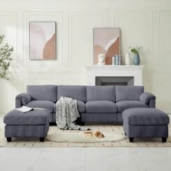 114.96 In Corduroy Modular U-Shaped Dark Grey Sectional Sofa With 2-Ottomans For Living Room And Spacious Space -Jearey dark grey jearey sectional sofas dxrzjsf6 dark grey 1f 1000