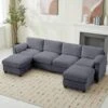 114.96 In Corduroy Modular U-Shaped Dark Grey Sectional Sofa With 2-Ottomans For Living Room And Spacious Space