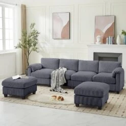 114.96 In Corduroy Modular U-Shaped Dark Grey Sectional Sofa With 2-Ottomans For Living Room And Spacious Space -Jearey dark grey jearey sectional sofas dxrzjsf6 dark grey c3 1000