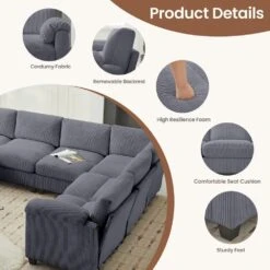 115 In. Corduroy Modular L-Shaped Dark Grey 7-Seat Sectional Sofa For Living Room And Spacious Space -Jearey dark grey jearey sectional sofas dxrzjsf7 dark grey 4f 1000