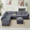 115 In. Corduroy Modular L-Shaped Dark Grey 7-Seat Sectional Sofa For Living Room And Spacious Space