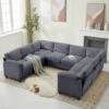 115 In. Corduroy Modular U-Shaped Dark Grey 8-Seat Sectional Sofa For Living Room And Spacious Space