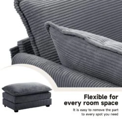 112 In. W 4-Piece Modern Straight Arm Corduroy Fabric L-Shaped Sectional Sofa With Ottoman In Dark Grey -Jearey dark grey jearey sectional sofas e46sf 3 dr 76 1000