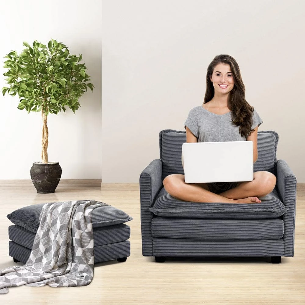 147 In. W 6-Piece Modern Fabric Sectional Sofa With Ottoman In Dark Grey 11 147 In. W 6-Piece Modern Fabric Sectional Sofa With Ottoman In Dark Grey - Image 11