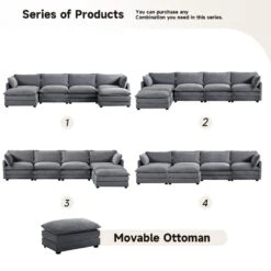 147 In. W 6-Piece Modern Fabric Sectional Sofa With Ottoman In Dark Grey 13 147 In. W 6-Piece Modern Fabric Sectional Sofa With Ottoman In Dark Grey -Jearey dark grey jearey sectional sofas e46sf 4 dr 40 1000