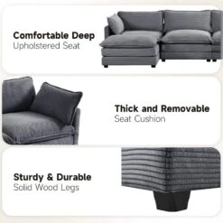 147 In. W 6-Piece Modern Fabric Sectional Sofa With Ottoman In Dark Grey 18 147 In. W 6-Piece Modern Fabric Sectional Sofa With Ottoman In Dark Grey -Jearey dark grey jearey sectional sofas e46sf 4 dr 44 1000