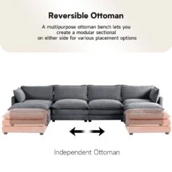 147 In. W 6-Piece Modern Fabric Sectional Sofa With Ottoman In Dark Grey 16 147 In. W 6-Piece Modern Fabric Sectional Sofa With Ottoman In Dark Grey -Jearey dark grey jearey sectional sofas e46sf 4 dr 4f 1000