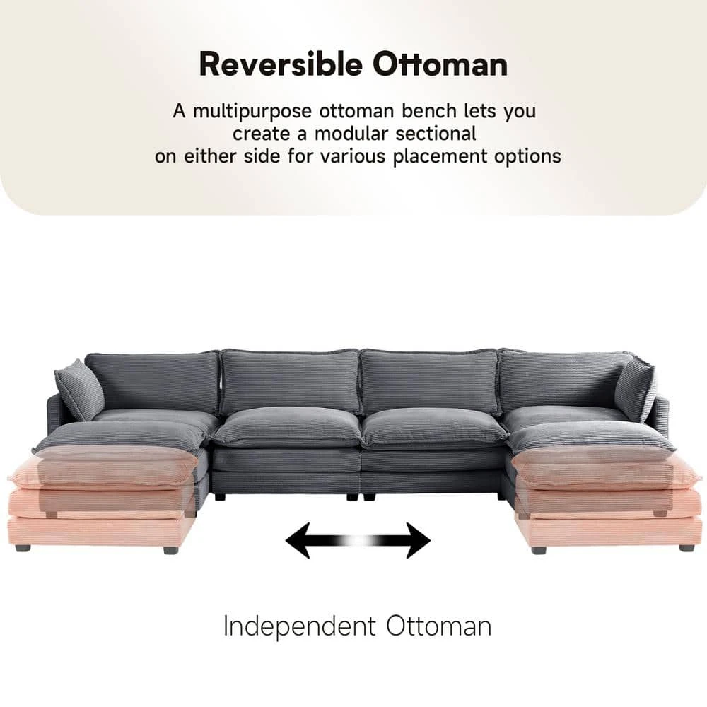 147 In. W 6-Piece Modern Fabric Sectional Sofa With Ottoman In Dark Grey 6 147 In. W 6-Piece Modern Fabric Sectional Sofa With Ottoman In Dark Grey - Image 6