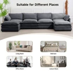 147 In. W 6-Piece Modern Fabric Sectional Sofa With Ottoman In Dark Grey 14 147 In. W 6-Piece Modern Fabric Sectional Sofa With Ottoman In Dark Grey -Jearey dark grey jearey sectional sofas e46sf 4 dr 66 1000