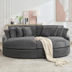 100.78 In. Dark Grey Corduroy Detachable Sofa With Eight Pillows -Jearey dark jearey sectional sofas qexdxr y dark grey 1f 1000