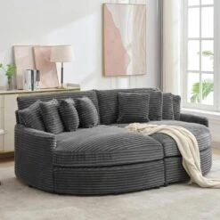 100.78 In. Dark Grey Corduroy Detachable Sofa With Eight Pillows -Jearey dark jearey sectional sofas qexdxr y dark grey 31 1000