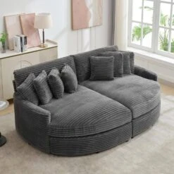 100.78 In. Dark Grey Corduroy Detachable Sofa With Eight Pillows -Jearey dark jearey sectional sofas qexdxr y dark grey 4f 1000