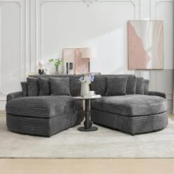 100.78 In. Dark Grey Corduroy Detachable Sofa With Eight Pillows -Jearey dark jearey sectional sofas qexdxr y dark grey c3 1000