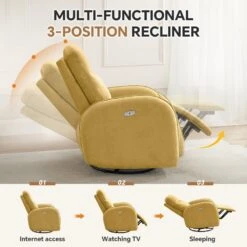 Chenille Gold 3-Position Swivel Power Nursery Recliner With USB And Induction Light Strip For Living Room (Set Of 2) 13 Chenille Gold 3-Position Swivel Power Nursery Recliner With USB And Induction Light Strip For Living Room (Set Of 2) -Jearey gold jearey recliners rc sw camel 1f 1000