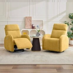 Chenille Gold 3-Position Swivel Power Nursery Recliner With USB And Induction Light Strip For Living Room (Set Of 2) 17 Chenille Gold 3-Position Swivel Power Nursery Recliner With USB And Induction Light Strip For Living Room (Set Of 2) -Jearey gold jearey recliners rc sw camel 31 1000