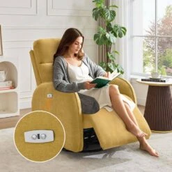 Chenille Gold 3-Position Swivel Power Nursery Recliner With USB And Induction Light Strip For Living Room (Set Of 2) 12 Chenille Gold 3-Position Swivel Power Nursery Recliner With USB And Induction Light Strip For Living Room (Set Of 2) -Jearey gold jearey recliners rc sw camel 4f 1000