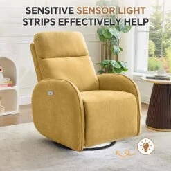 Chenille Gold 3-Position Swivel Power Nursery Recliner With USB And Induction Light Strip For Living Room (Set Of 2) 11 Chenille Gold 3-Position Swivel Power Nursery Recliner With USB And Induction Light Strip For Living Room (Set Of 2) -Jearey gold jearey recliners rc sw camel c3 1000