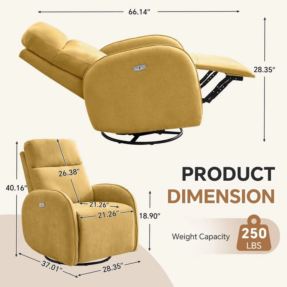 Chenille Gold 3-Position Swivel Power Nursery Recliner With USB And Induction Light Strip For Living Room (Set Of 2) 2 Chenille Gold 3-Position Swivel Power Nursery Recliner With USB And Induction Light Strip For Living Room (Set Of 2) - Image 2