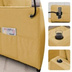 82.3 In. Gold Multi-functional Fabric Queen Size Sofa Bed With Cup Holder USB Port And Side Pockets -Jearey gold jearey sofa beds rmlc golden 76 1000