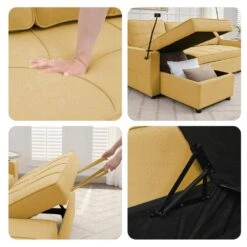 82.3 In. Gold Multi-functional Fabric Queen Size Sofa Bed With Cup Holder USB Port And Side Pockets -Jearey gold jearey sofa beds rmlc golden fa 1000
