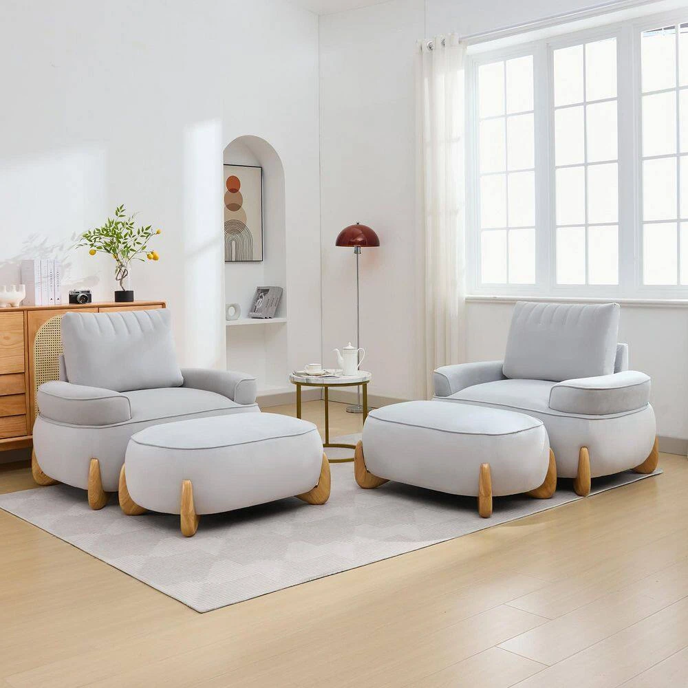 Modern Gray Velvet Accent Arm Chair With Ottoman 8 Modern Gray Velvet Accent Arm Chair With Ottoman - Image 8