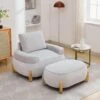Modern Gray Velvet Accent Arm Chair With Ottoman