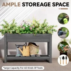 45 In. X 18 In. X 29 In. Outdoor Plastic Raised Garden Bed In Gray -Jearey gray jearey elevated garden beds tphj gray 1f 1000