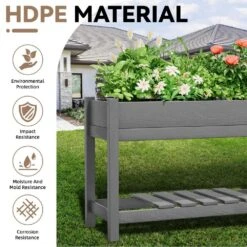 45 In. X 18 In. X 29 In. Outdoor Plastic Raised Garden Bed In Gray -Jearey gray jearey elevated garden beds tphj gray 44 1000