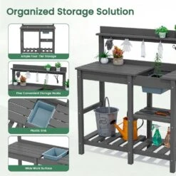 40.94 In. W X 47.24 In. H Gray HDPE Weather-Resistant Garden Potting Bench Table With Storage Shelf -Jearey gray jearey potting benches and tables yygzt gr 1f 1000