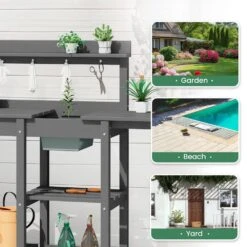 40.94 In. W X 47.24 In. H Gray HDPE Weather-Resistant Garden Potting Bench Table With Storage Shelf -Jearey gray jearey potting benches and tables yygzt gr 44 1000
