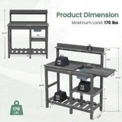 40.94 In. W X 47.24 In. H Gray HDPE Weather-Resistant Garden Potting Bench Table With Storage Shelf -Jearey gray jearey potting benches and tables yygzt gr 76 1000