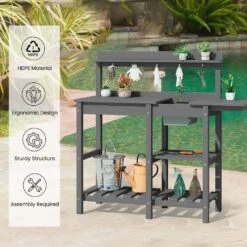 40.94 In. W X 47.24 In. H Gray HDPE Weather-Resistant Garden Potting Bench Table With Storage Shelf -Jearey gray jearey potting benches and tables yygzt gr fa 1000