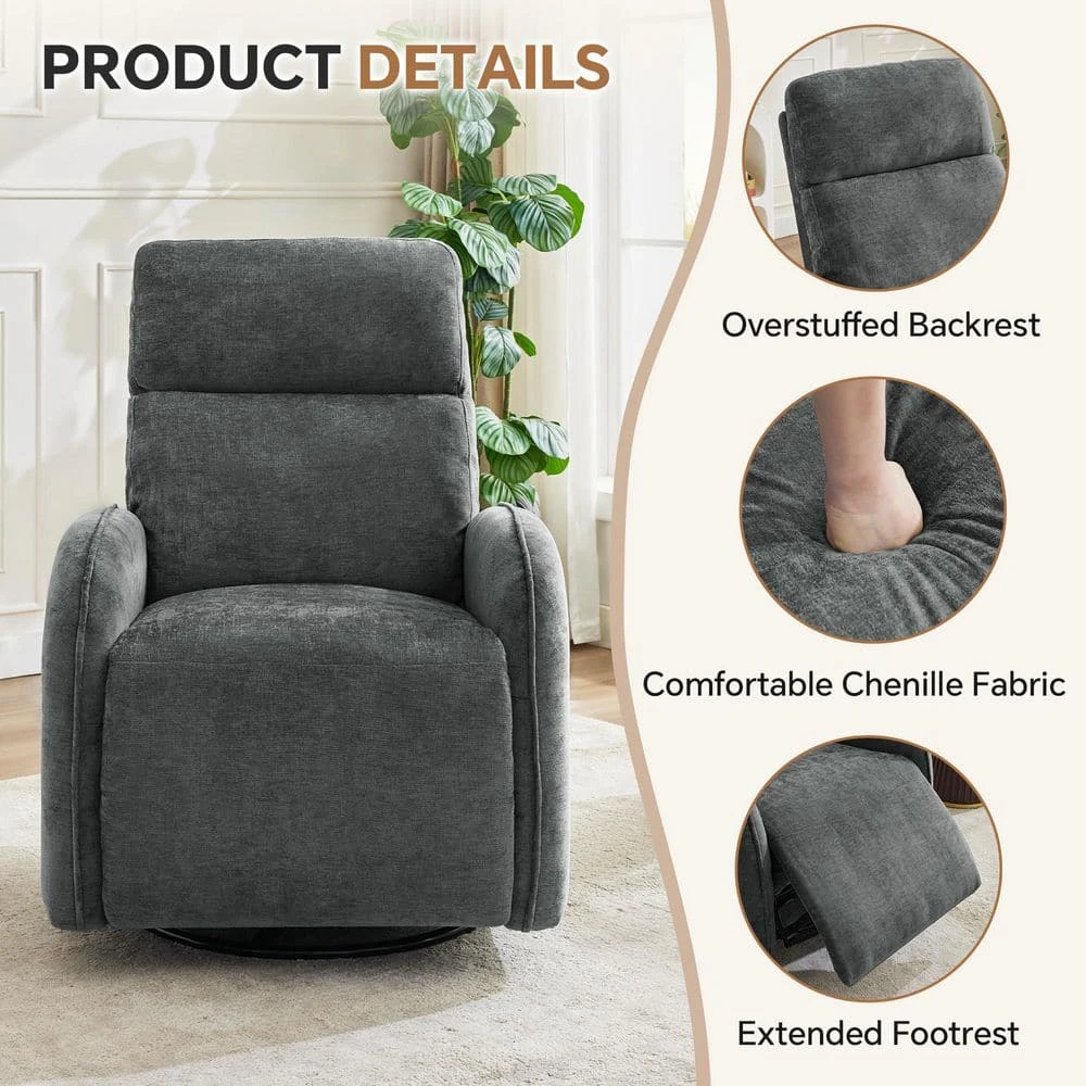 Chenille Gray 3-Position Swivel Power Nursery Recliner With USB And Induction Light Strip For Living Room 5 Chenille Gray 3-Position Swivel Power Nursery Recliner With USB And Induction Light Strip For Living Room - Image 5