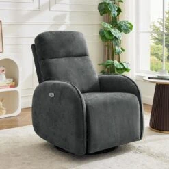 Chenille Gray 3-Position Swivel Power Nursery Recliner With USB And Induction Light Strip For Living Room 17 Chenille Gray 3-Position Swivel Power Nursery Recliner With USB And Induction Light Strip For Living Room -Jearey gray jearey recliners dmtty grey 31 1000