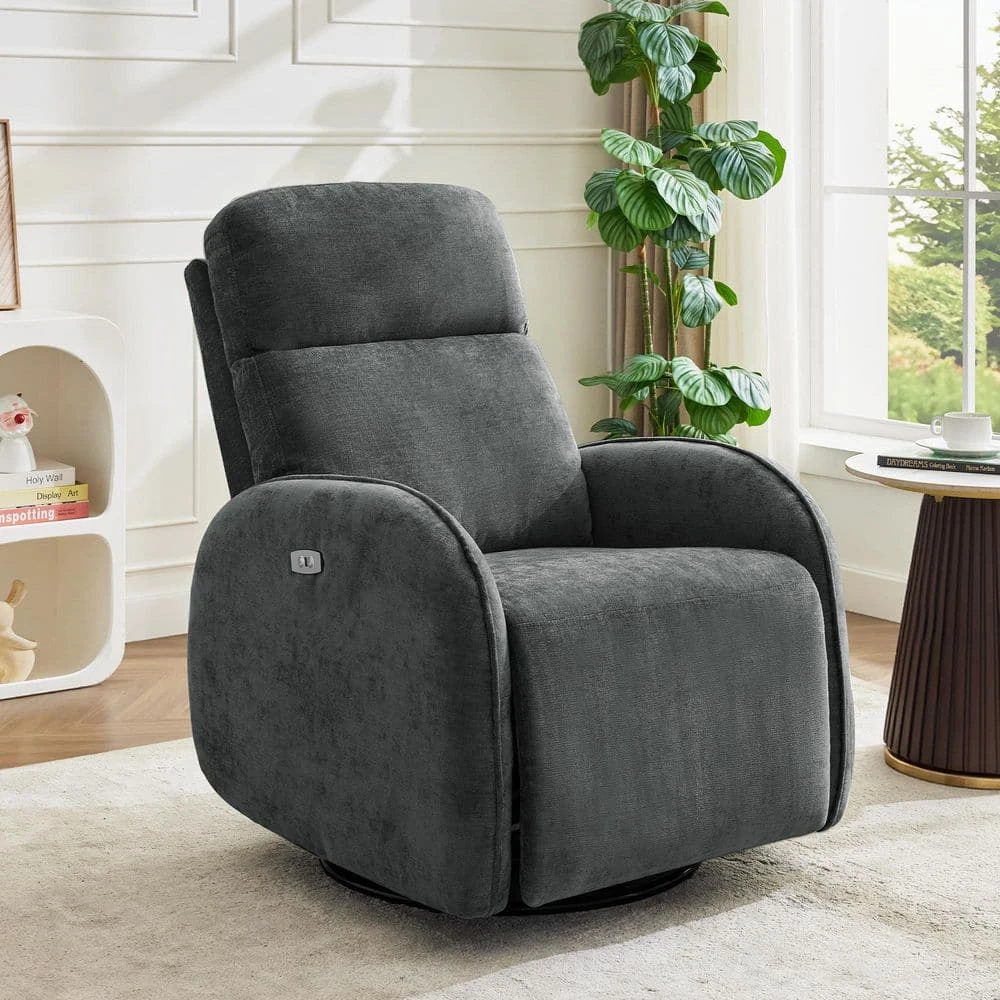 Chenille Gray 3-Position Swivel Power Nursery Recliner With USB And Induction Light Strip For Living Room 9 Chenille Gray 3-Position Swivel Power Nursery Recliner With USB And Induction Light Strip For Living Room - Image 9