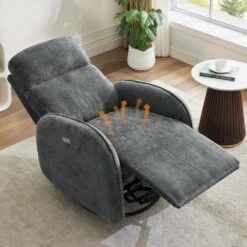 Chenille Gray 3-Position Swivel Power Nursery Recliner With USB And Induction Light Strip For Living Room 14 Chenille Gray 3-Position Swivel Power Nursery Recliner With USB And Induction Light Strip For Living Room -Jearey gray jearey recliners dmtty grey 44 1000