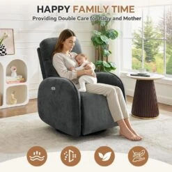 Chenille Gray 3-Position Swivel Power Nursery Recliner With USB And Induction Light Strip For Living Room 16 Chenille Gray 3-Position Swivel Power Nursery Recliner With USB And Induction Light Strip For Living Room -Jearey gray jearey recliners dmtty grey 76 1000