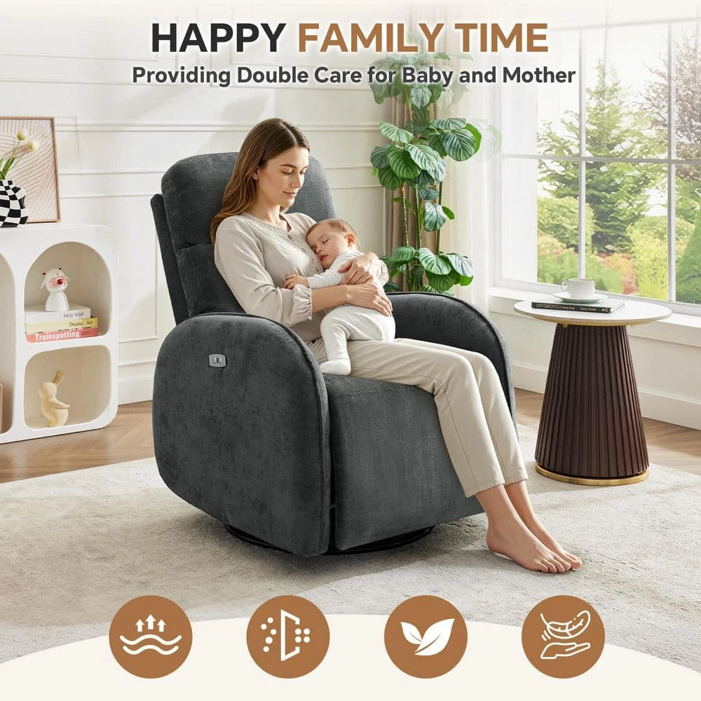 Chenille Gray 3-Position Swivel Power Nursery Recliner With USB And Induction Light Strip For Living Room 8 Chenille Gray 3-Position Swivel Power Nursery Recliner With USB And Induction Light Strip For Living Room - Image 8