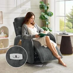 Chenille Gray 3-Position Swivel Power Nursery Recliner With USB And Induction Light Strip For Living Room 11 Chenille Gray 3-Position Swivel Power Nursery Recliner With USB And Induction Light Strip For Living Room -Jearey gray jearey recliners dmtty grey c3 1000