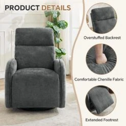 Chenille Gray 3-Position Swivel Power Nursery Recliner With USB And Induction Light Strip For Living Room (Set Of 2) -Jearey gray jearey recliners rc sw burgundy 44 1000