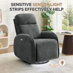 Chenille Gray 3-Position Swivel Power Nursery Recliner With USB And Induction Light Strip For Living Room (Set Of 2) -Jearey gray jearey recliners rc sw burgundy c3 1000