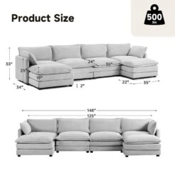 147 In. W 6-Piece Modern Fabric Sectional Sofa With Ottoman In Gray -Jearey gray jearey sectional sofas e46sf 4 gy 40 1000