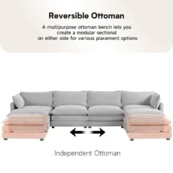 147 In. W 6-Piece Modern Fabric Sectional Sofa With Ottoman In Gray -Jearey gray jearey sectional sofas e46sf 4 gy 4f 1000