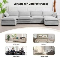 147 In. W 6-Piece Modern Fabric Sectional Sofa With Ottoman In Gray -Jearey gray jearey sectional sofas e46sf 4 gy 66 1000