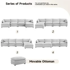 147 In. W 6-Piece Modern Fabric Sectional Sofa With Ottoman In Gray -Jearey gray jearey sectional sofas e46sf 4 gy c3 1000